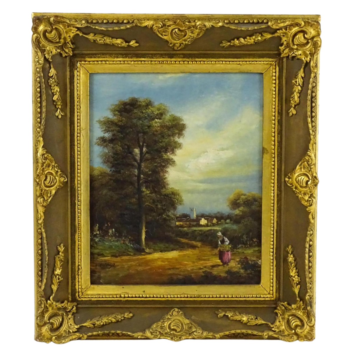 Antique Rural Landscape, Signed Oil on Canvas, English