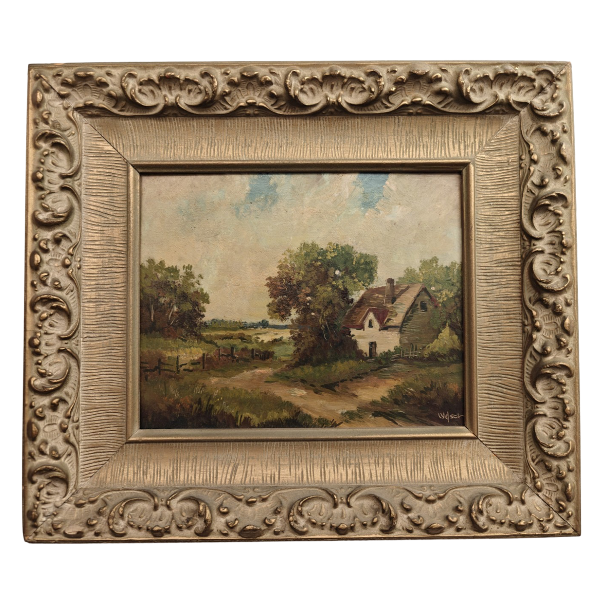 Antique French Pastoral Landscape Oil Painting