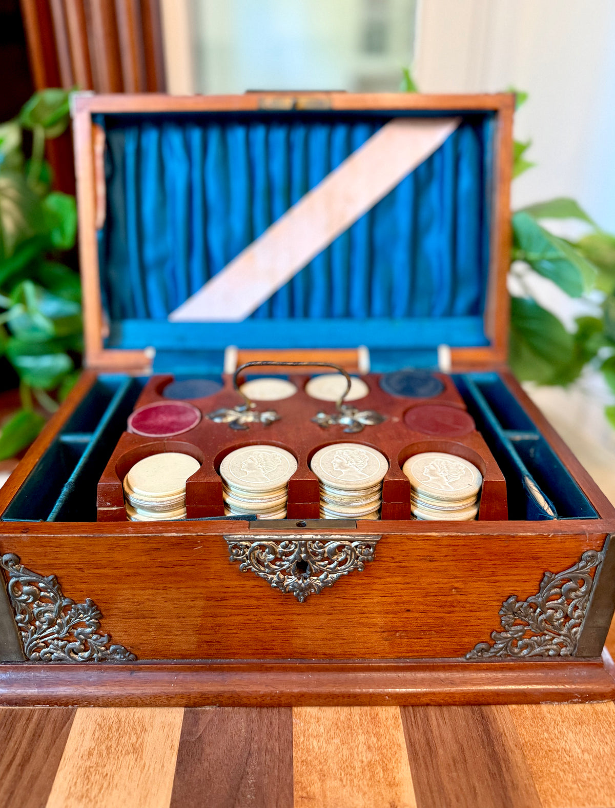 Antique Poker Chip Game Box