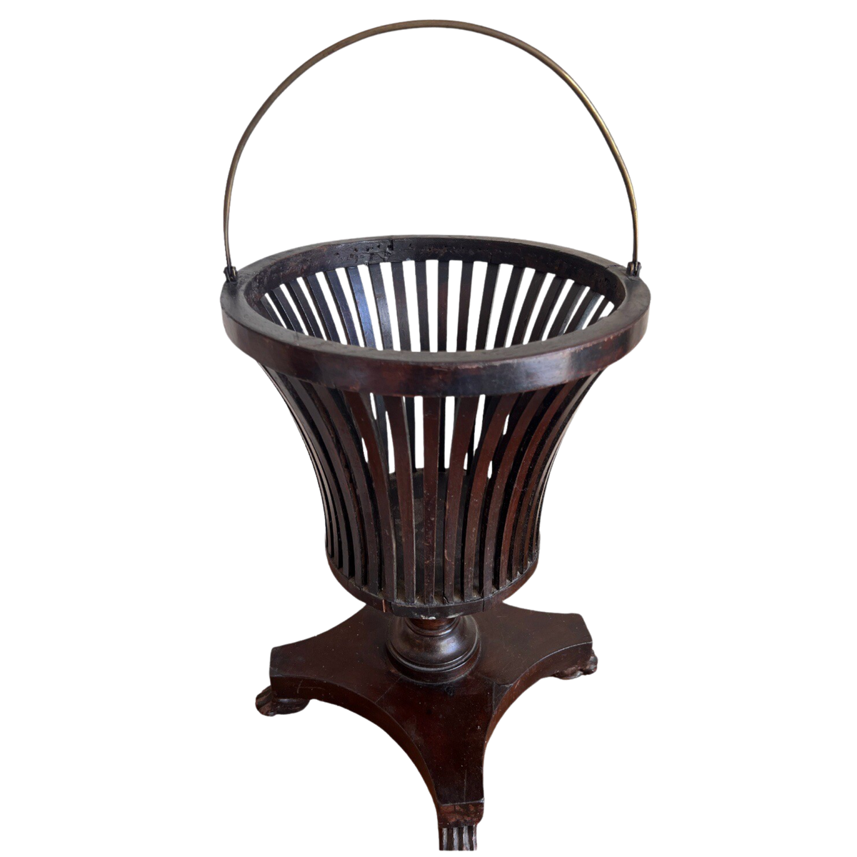 Antique English Slatted Mahogany Wine Cooler/Plant Holder with Claw Feet