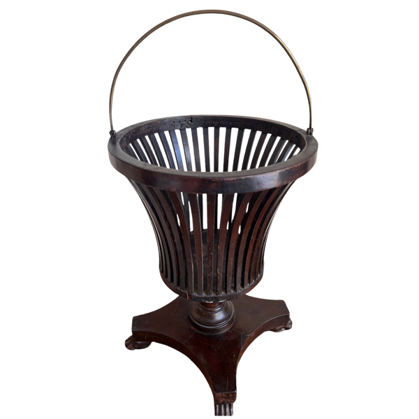 Antique English Slatted Mahogany Wine Cooler/Plant Holder with Claw Feet