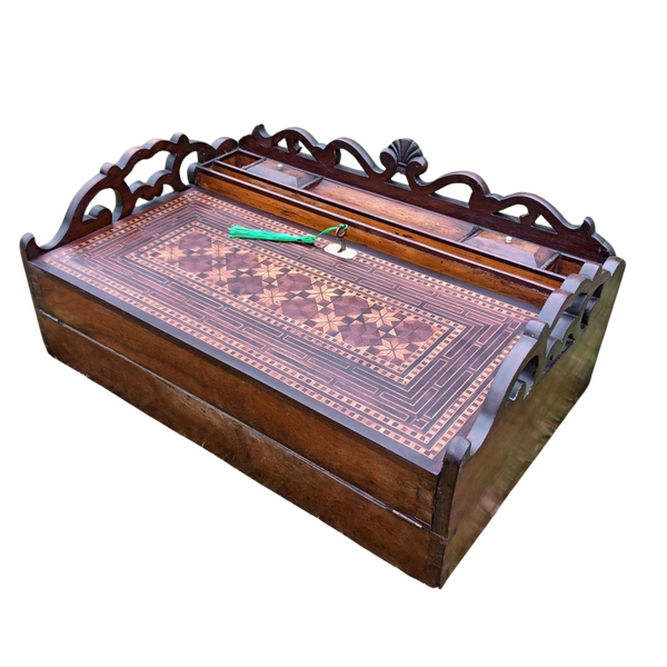 19th Century Madeira Olivewood Parquetry Writing Box