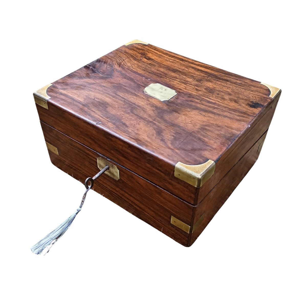 Antique Victorian Walnut & Brass Writing Slope with Key