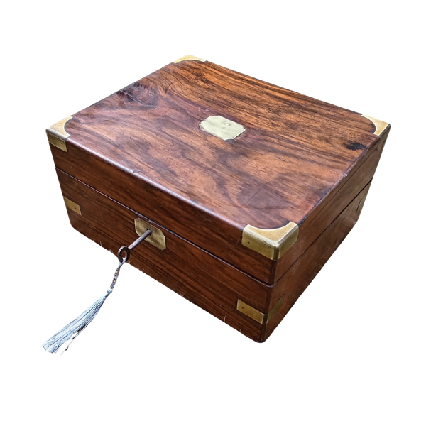 Antique Victorian Walnut & Brass Writing Slope with Key